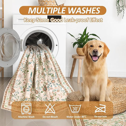 Washable Pee Pads for Dogs, 2 Pack Super Absorbent Reusable Puppy Pads with Colorful Flowers Patterns for Potty Training, Floor, Couch, Bed, and Crate,18"x 24"