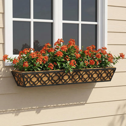 Y&M 36 Inch Window Deck Planter with Coco Liner, Metal Hanging Flower Boxes for Fence, Railing, Balcony, and Outdoor Garden Lawn – 4pcs