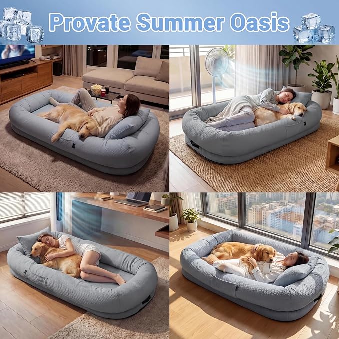 WROS Cooling Human Dog Bed for Summer, Breathable Washable Floor Lounger for People & Pets, 72"x41"x12", Glacier Grey, Pet Bed for Hot Weather Relaxing