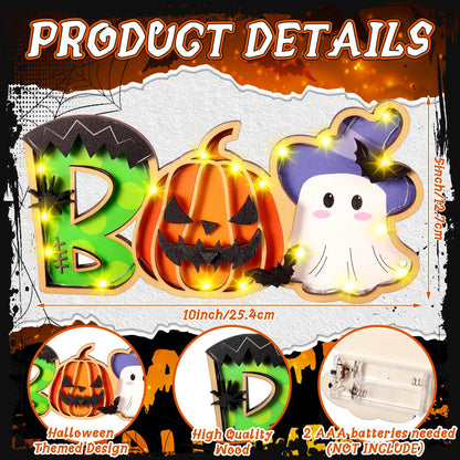 Burbell Lighted Halloween Table Decor Boo Sign Decorative Pumpkin Ghost Table Centerpiece Battery Operated Halloween Table Decor for Home Living Room Trick or Treat Halloween Decorations 5 x 10 Inches