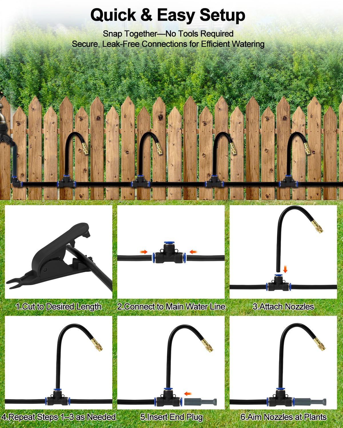 Upgraded 5/16" Drip Irrigation Kit (100FT), High-Flow Garden Watering System with 16 Bendable 360° Brass Misting Nozzles, Quick-Push Connectors & Leak-Proof Design for Patio, Greenhouse & Flower Beds