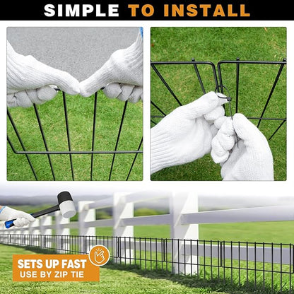 15 Panels Animal Barrier Fence, 15ft(L) X 13inch(H) No Dig Fences Rabbits Barriers, Rustproof Metal Bottom Border Dog Blockers, Ground Stakes Defense for Garden Outdoor Landscape Patio