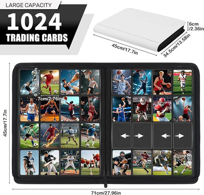1000+ Pockets Trading Card Binder, 16 Pockets Zipper Binder Card Album, 32 Pack Double-sided Side Loading Non-Ring Card Binder, Card Holder Folders for MTG, TCG, Game Cards & Sports Cards, White