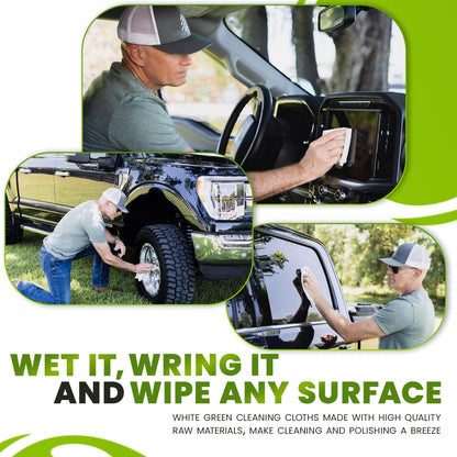 The White Green Cloth 4-Pack Reusable Cleaning Cloths for Streak-Free Windows, Mirrors & All-Purpose Use – Chemical-Free, Absorbent, Non-Abrasive, 16" x 16" White Cleaning Rags, Made in The USA