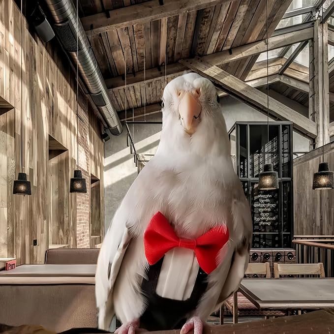 Bird Harness Leather Set Tuxedo Flight Suits with Nappy Diapers Waterproof Inner Layer Urine Wet for Parrot Cockatiel Conure Parakeet Macaw Budgie (3XL)