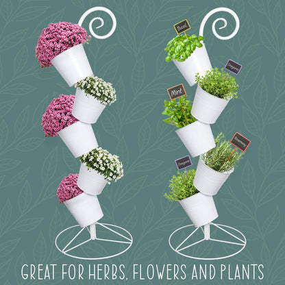 Esterno Hanging Flower Pot Tiered Stand (White), Metal Outdoor Stacking Planter