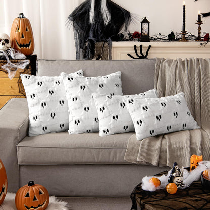 MIULEE Halloween Pillow Covers Set of 2 White Ghost Decorative Soft Throw Pillows Plush Faux Fur Wool Couch Cushion Case for Fall Decor Chair Sofa Bedroom Living Room 18x18 inch