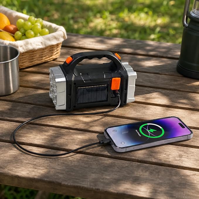 Solar Handheld Flashlight, 4 Lighting Modes Rechargeable LED Work Light, USB-C & Solar Powered Portable Lantern,Emergency Camping Light for Outdoor, Hiking, Power Outage (Silver-1pcs)