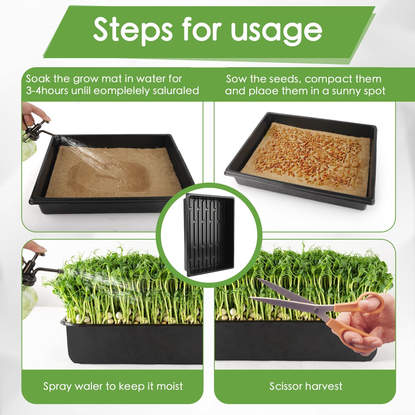 10 Pack 1020 Seed Starting Trays with 12 Hemp Grow Mats - Extra Thick Microgreens Growing Kit, 21 x 11 x 2.5 Inch Plant Trays with Hydroponic Grow Pads for Wheatgrass, Sprouts, Organic Gardening