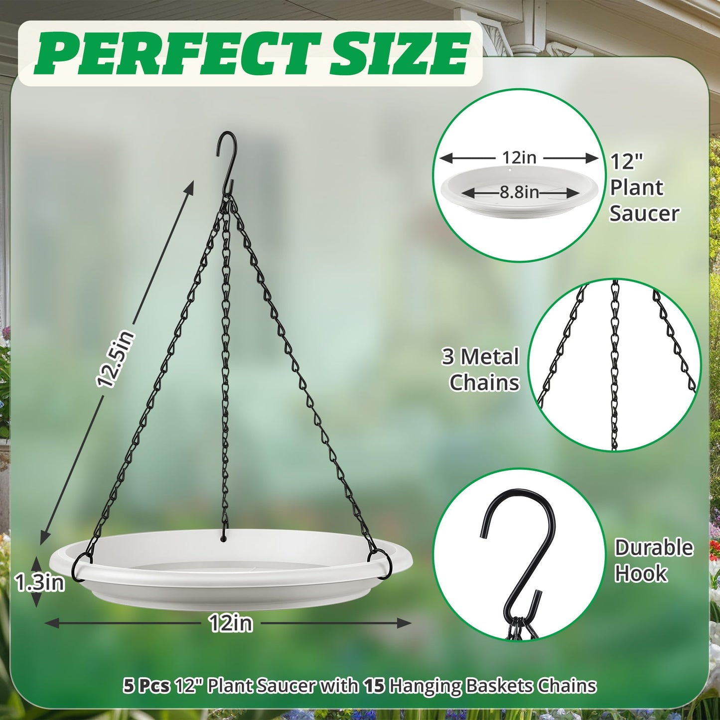 Hanging Planter for Indoor Outdoor Plants, 12" Plant Saucer with Basket Chains, Adjustable Plants Hanger Shelf Decorative Hanging Plant Flower Pot for Window Wall Ceiling Home Decor (5 Pcs,White)