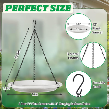 Hanging Planter for Indoor Outdoor Plants, 12" Plant Saucer with Basket Chains, Adjustable Plants Hanger Shelf Decorative Hanging Plant Flower Pot for Window Wall Ceiling Home Decor (5 Pcs,White)