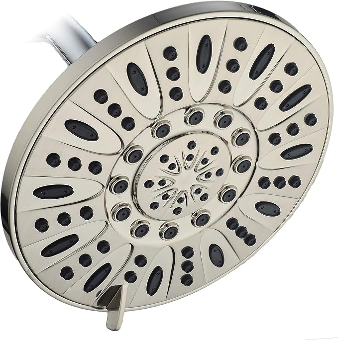 AquaDance BRUSHED NICKEL High Pressure 6-Setting 7" Rain Shower Head – Angle Adjustable, Anti-Clog Showerhead Jets, Tool-Free Installation - USA Standard Certified - Top U.S. Brand