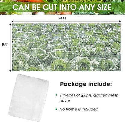 Unves 8'x24' Garden Netting, Mosquito Bird Netting for Garden Protection, Insect Plant Mosquito Net Covers for Vegetable Fruits from Birds Bugs