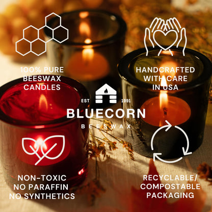 Bluecorn Beeswax Tea Light Candles, 100% Pure Natural Bees Wax, Yellow Tea Lights in Metal Cups, Fragrance Free, Paraffin & Soy Free Candle Wax, Clean Burning, Long Lasting, American Made, 24 Pack