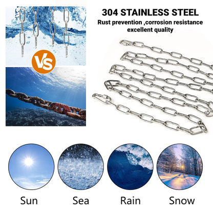 Vigtayue 1/8" Stainless Steel Link Chain, 304 Stainless Steel Link Heavy Duty Coil Chain with Carabiners, 2PCs Hanging Safety Chains for Swing Plants Anti-Theft Pet Dog Anchor Fence Towing Chain Link