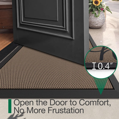 LUMI Outside Welcome Door Mat 17x30, Non Slip Durable Rubber Entrance Doormat, Low Profile Easy Clean Mats for Front Back Door Entryway Porch Garage, Hello
