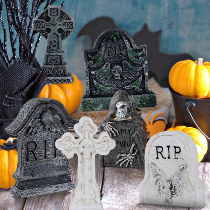 6 Pcs Fluorescent Halloween Miniature Tombstones Mini Village Accessories Resin Halloween Figurines Glow in The Dark Tombstones Ornaments for Fish Tank Cake Decor Landscape DIY Crafts