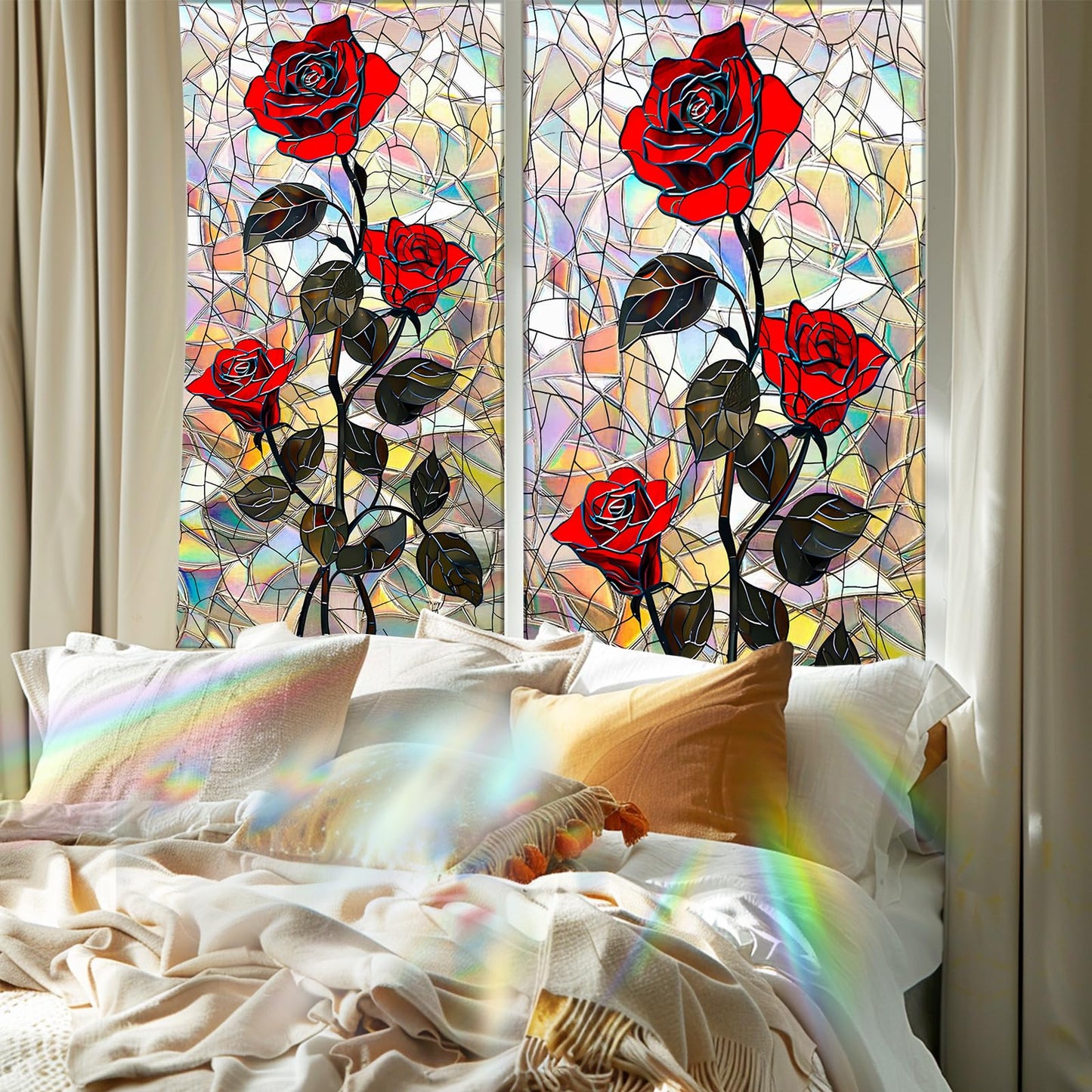 Nuxovilar Gothic Halloween Window Film, Dark Style Red Rose Halloween Window Films Decorations 17.5 × 39.3 Inch, Windows Film Decorations for Festival Celebration