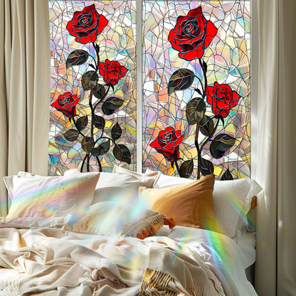 Nuxovilar Gothic Halloween Window Film, Dark Style Red Rose Halloween Window Films Decorations 17.5 × 39.3 Inch, Windows Film Decorations for Festival Celebration