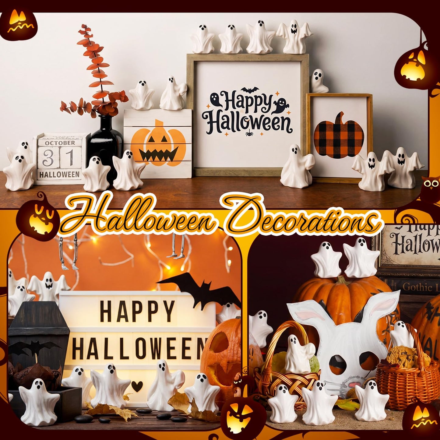 Thyle 60 Pcs Halloween Mini Ghosts Figurines, Cute Resin Ghosts Decorations, Spooky Tiny Sculptures for Halloween Tiered Tray Decor Party Favors Dollhouse Micro Home Tabletop Ornament (Boo Ghost)