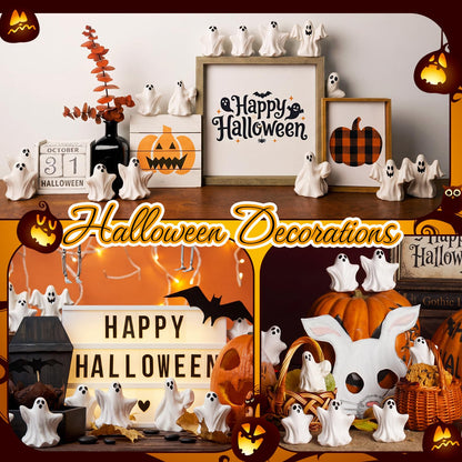 Thyle 60 Pcs Halloween Mini Ghosts Figurines, Cute Resin Ghosts Decorations, Spooky Tiny Sculptures for Halloween Tiered Tray Decor Party Favors Dollhouse Micro Home Tabletop Ornament (Boo Ghost)