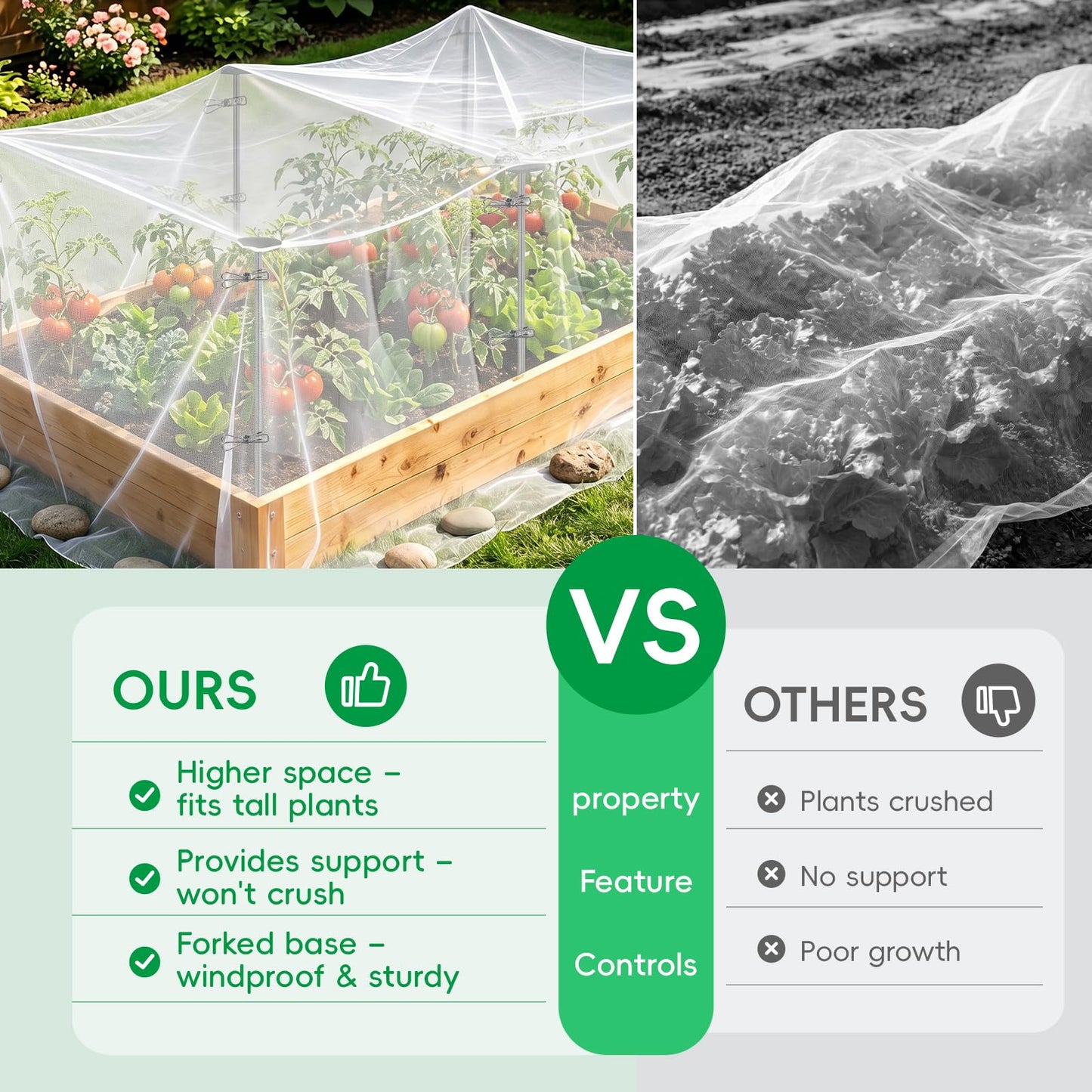 Metal Garden Netting Covers Kit for Raised Beds, 6 Pack 2.6FT Garden Poles Support Stakes with 10×13FT Insect Pest Barrier Plant Netting Mesh & 12 Clips for Vegetable Fruit Flower Garden Protection