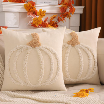LUOYEHK Halloween Pillow Covers 18x18 Set of 2 White Pumpkin Embroidered Throw Pillow Covers Farmhouse Thanksgiving Home Decor Cushion Covers for Couch Sofa Bed