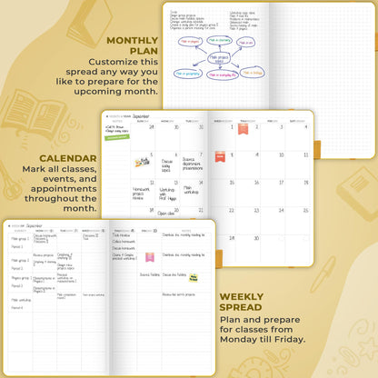 Clever Fox Teacher Planner – School Year Planner with Calendars & Lesson Plans – Teacher Plan Book for Classroom & Homeschool Organization - Undated, A5 Size, Hardcover (Amber Yellow)