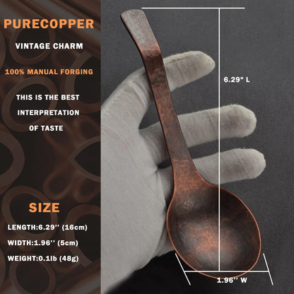 Purecopper 6.29-Inch Retro Chinese Soup Spoon, Hand-Forged Hammered Copper Spoon, Suitable for Family Gatherings, Restaurants, Anniversaries (1)