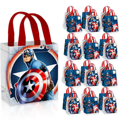 Captain America Party Favor Bags Set – 24 Pack 8" Marvel Goodie Bags for Kids Bulk Reusable Mini Totes | Avengers Captain America Birthday Party Supplies