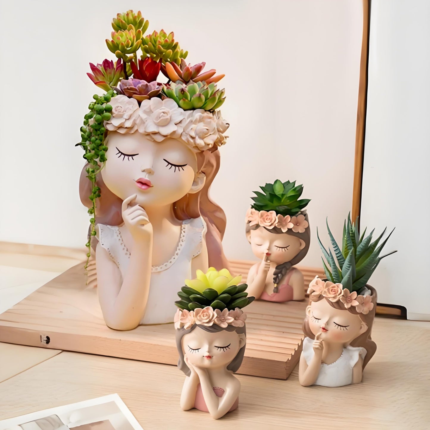 Cute Succulent Plant Pot with Drainage Hole large girl face planter pot big Resin lady head planter 11 inch tall flower vases for indoor and Outdoor plants fairy garden gift for female plants lover
