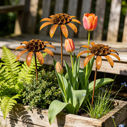 WHBIMGOOO Metal Flowers for Outside, Decorative Garden Stakes, Flower Bed Decorations Outdoor, Metal Garden Flowers Sculpture for Lawn Porch Pathway Patio