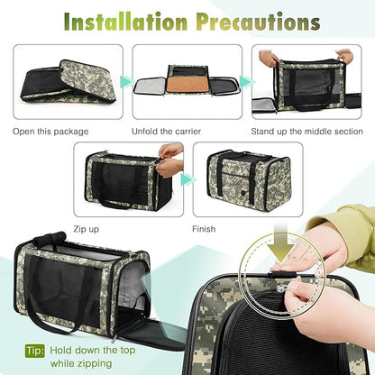 Cat Carrier Soft 25lbs Two Loading Pet Carriers Portable Small Dog Puppy Airline Approved Carrier with Side Pockets Foldable Portable for Outdoor Car Digital Camouflage