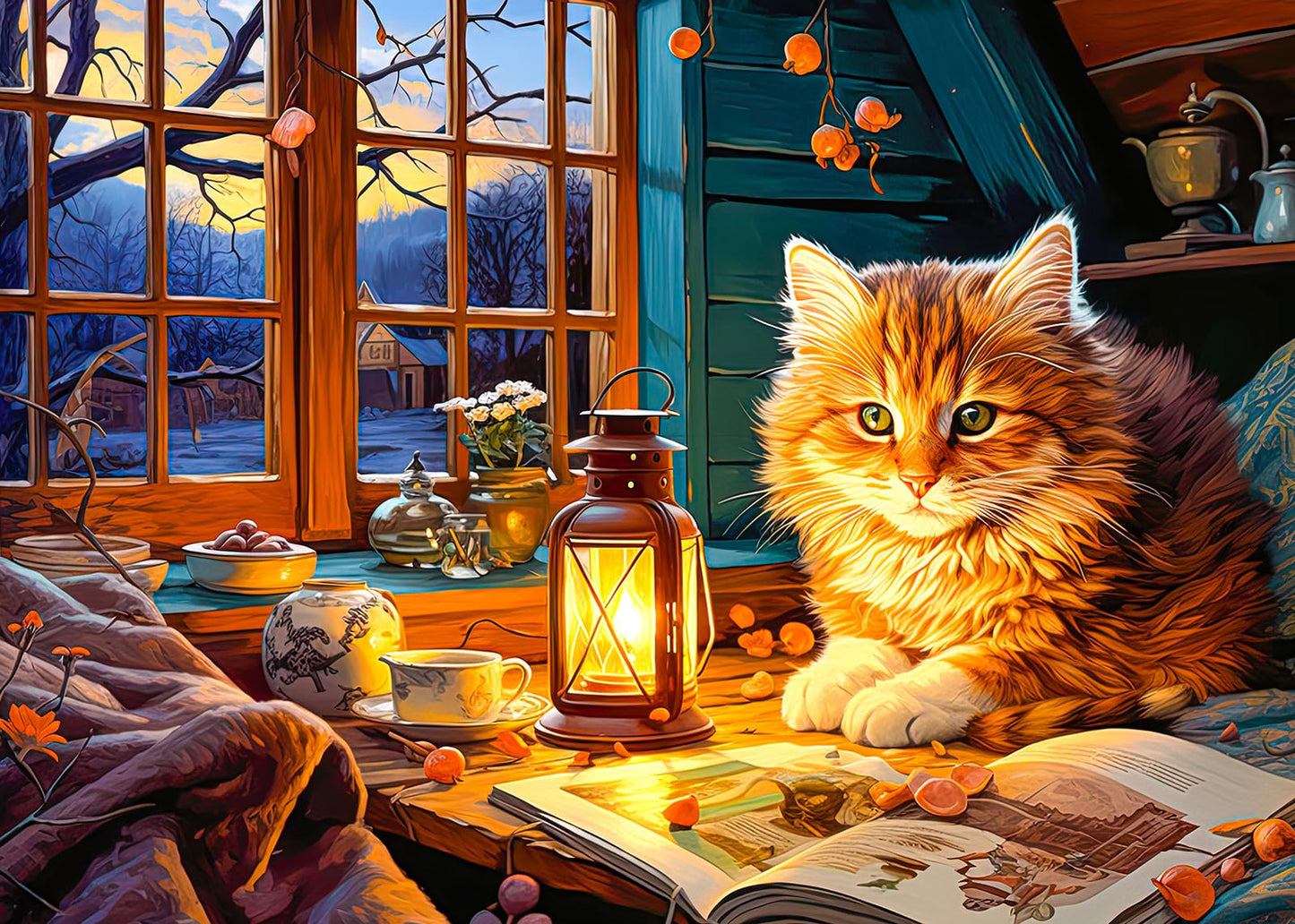 MBOQIU 1000 Piece Puzzle for Adults - Reading Cat Puzzles for Adults 1000 Pieces, Letters on Back, Cute Kitten Jigsaw Puzzle, Cozy Scene Challenging Puzzles for Teens Seniors - 27.6 x 19.7 inches