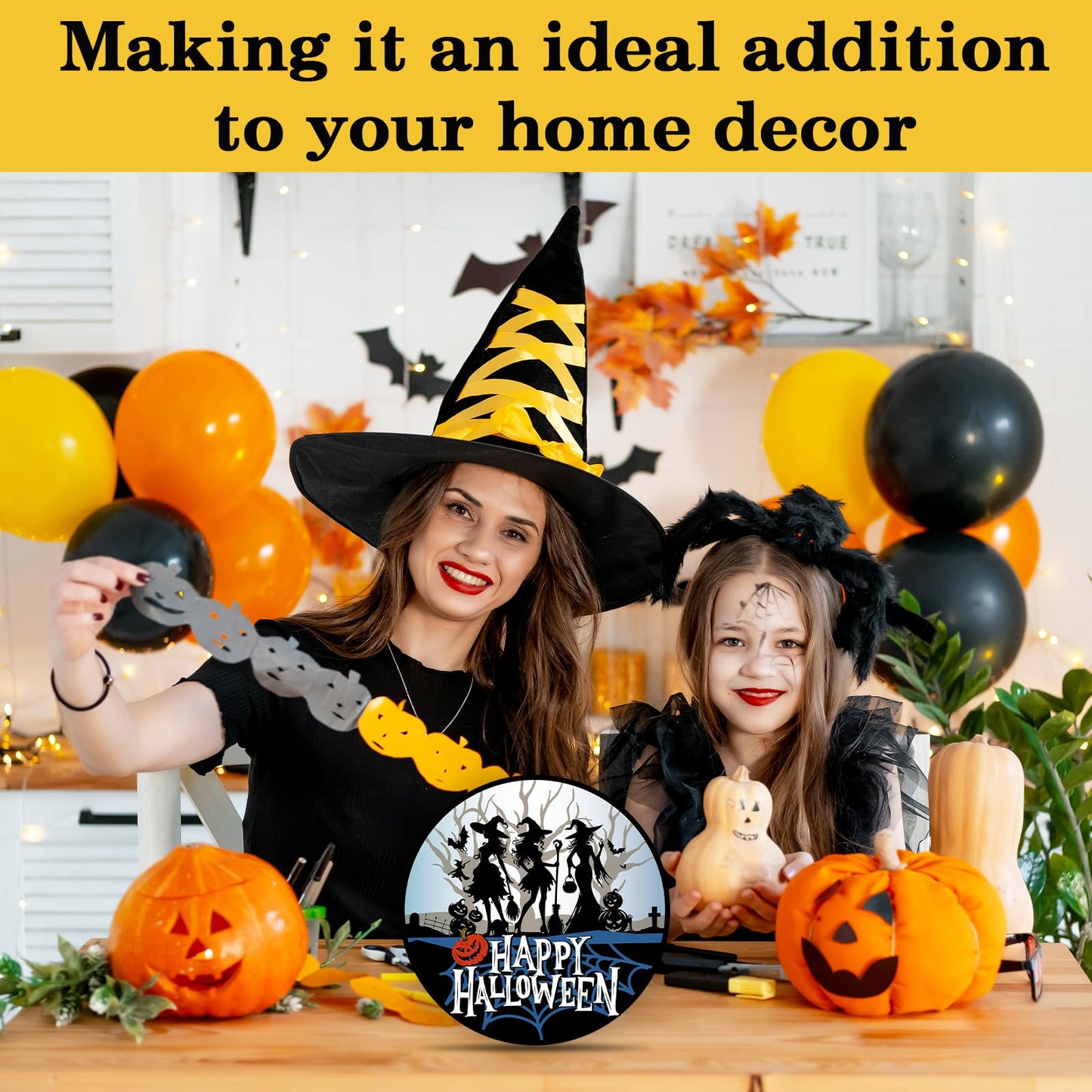 OXRUN Halloween Desk Decorations, Spooky Party Gifts for Women Men Friends, Witch Decorative Wooden Sign for Home Bedroom Living Room Table Shelf 8 Inches - B07