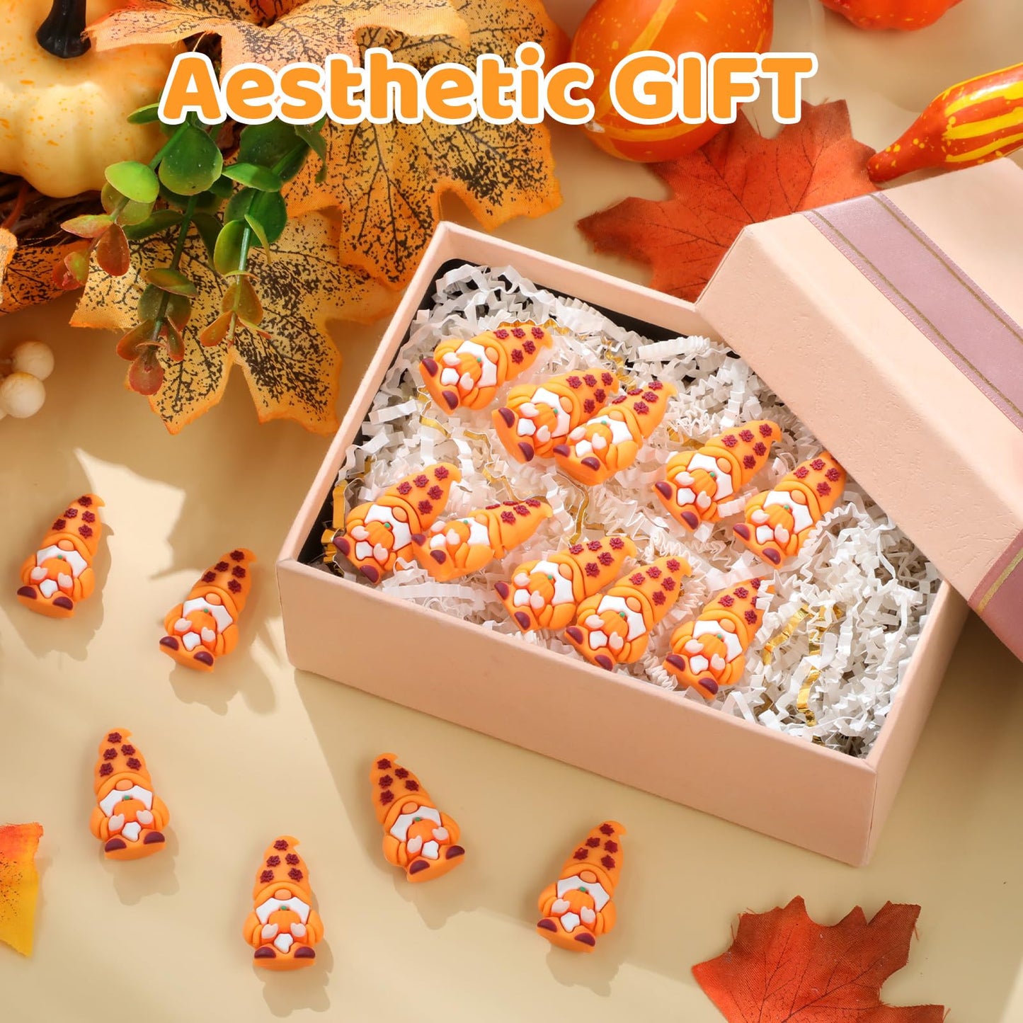 DoubleFill 50 Pcs Thanksgiving Pumpkin Mini Gnomes Figurines Fall Miniatures Gnomes Maple Leaf Decorations Ornaments for Autumn Tiered Tray Table Centerpieces Harvest Party Favors Gift to Hide and See