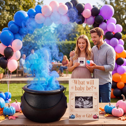 Pinkunn Halloween Black Jar Gender Reveal Games Decoration Set with Ultrasound Photo Frame Plastic Jar Witch Party Spooky What Will Baby Be Table Centerpiece Decor Theme Prop