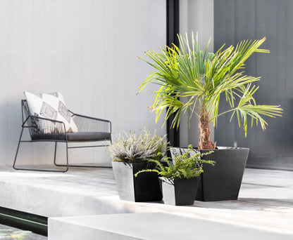 Ecopots Rotterdam Durable Modern Square Indoor/Outdoor Recycled-Based Composite Flower Planter, Dark Grey, 8"
