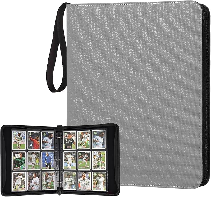GERMUN 3 Ring 9 Pocket Zipper Card Binder, 720 Double Sided Standard PU Trading Card Album Folder for TCG & Sports Cards, Not Fit Top Loaders(Grey2)