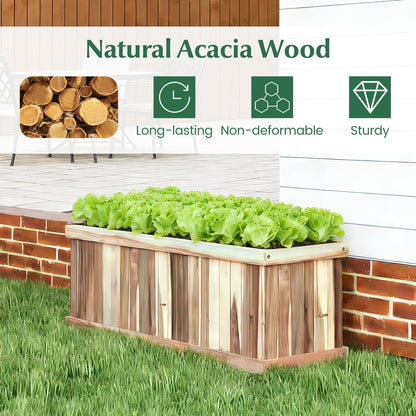 Giantex Acacia Wood Raised Garden Bed, Rectangular Planter Box w/Drainage Gaps, Floor Standing Window Mount for Flower Vegetable Herb Fruit, Outdoor Plant Container for Backyard, Lawn, 36"x12"x12"