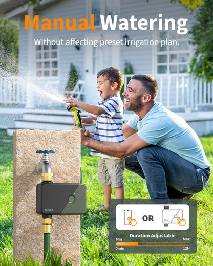 Diivoo Brass WiFi Water Timer, Smart Hose Sprinkler Timer Compatible with Alexa/Google Assistant, 6 Irrigation Plans, Rain Delay & Mist Mode for Garden Lawns (2.4GHz Only)