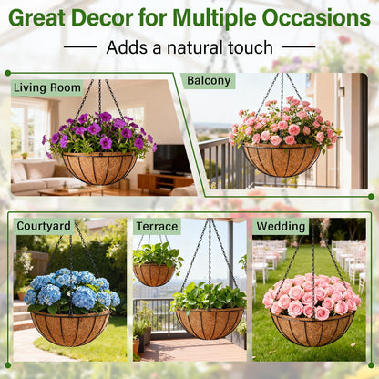 Halatool 4 Pack 12 Inch Coco Liners Natural Coconut Liners for Planters Round Coco Coir Hanging Basket Liner for Flowers Vegetables