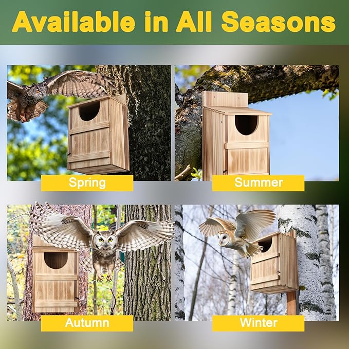 4 Pack Half Round Owl Houses, Bird Houses for Outside, Wooden Owl Nest Box Large Opening Screech Outdoor Bird's Box, for Wildlife Screech, Barred, Great Horned, Barn Owls, Assembly Required