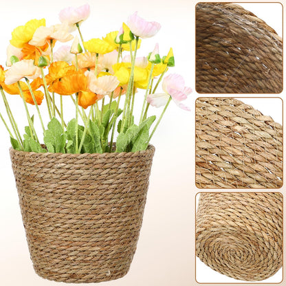 KESYOO Woven Flower Basket, Hand Woven Straw Plant Pot, Indoor Decorative Flower Pot with Liner, Light Brown, 8.66 x 8.66 x 8.26 Inch