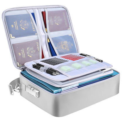 BALEINE Fireproof Document Box with Lock, Portable Fireproof Document Bag Waterproof Fire Proof File Boxes for Documents, File Organizer Box for Important Paperwork (Silver, 15''x11''x4'')