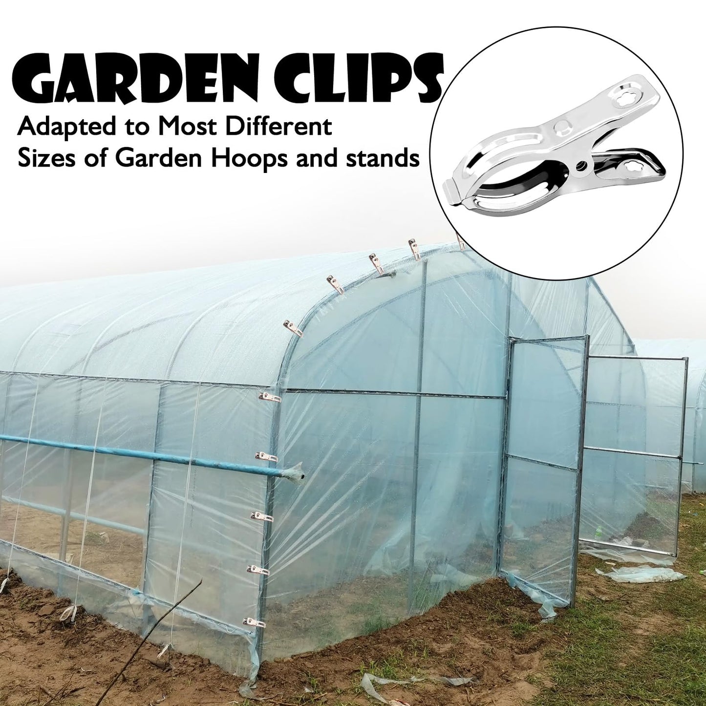 BESTEEL Upgraded 240 PCS Garden Clips, Greenhouse Clamps 100% Stainless Steel Heavy Duty Greenhuose Clips for Netting - Strong Grip to Hold Down Shade Cloth or Plant Cover on Garden Greenhouse Hoops