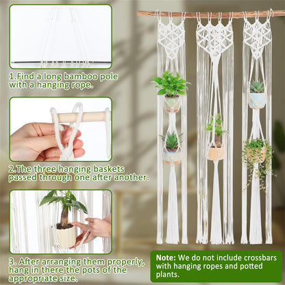 Thyle Macrame Plant Hanger Indoor Woven Boho Rope Decorative Flower Pot Hanging Holder Bohemian Plants Floating Shelves Decor Organizer for Bathroom Bedroom Wall Display Spring Gift (Excluding Pole)