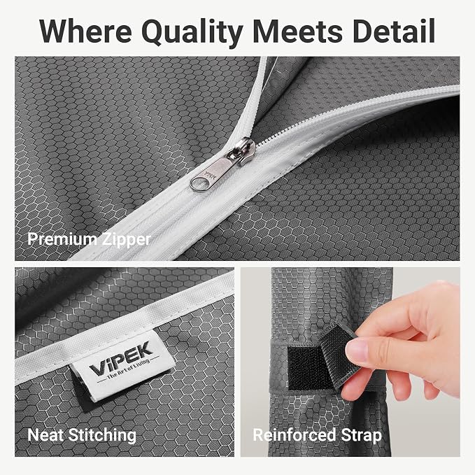 VIPEK V5C Medium Covered Clothes Rack Heavy Duty Portable Closet Wardrobe, Freestanding White Clothing Rack with Grey Upgraded Polyester Cover, Adjustable Custom, 56.7" Lx15.7 Wx76.4 H