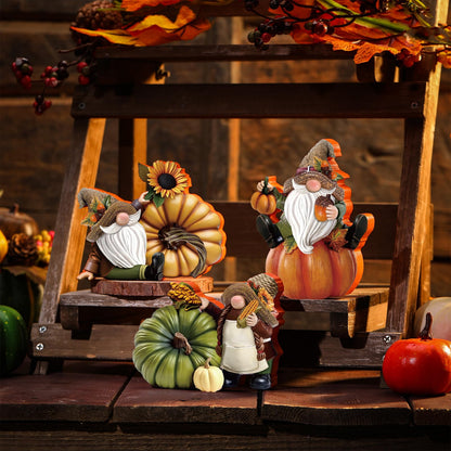 DoubleFill 3 Pcs Thanksgiving Gnome Figurines Fall Gnome Decor Fall Pumpkin Figurines Bulk Wooden Harvest Autumn Figurine Decorations for Thanksgiving Gifts Party Home Table Decor