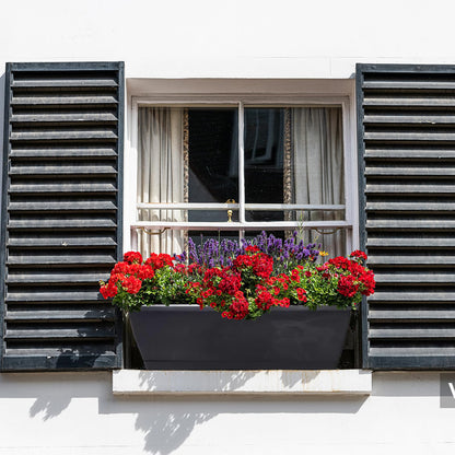 QPEY Window Box Planter, 10 Pack 17 Inch Plastic Flower Box with Tray Rectangular Planters for Outdoor Indoor Plants Garden Home Decor (Black)